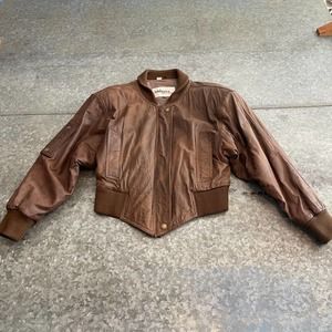 Vintage Wilsons Leather Bomber Jacket Womens Small Brown Biker Motorcycle Korea